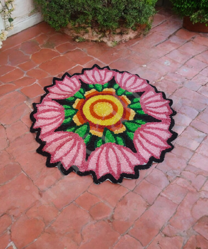 3 Feet Lotus Design Woolen Rangoli Mat – Handwoven Decorative Floor Mat for Festive Home Decor 1Pc