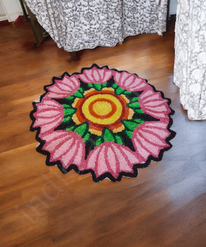 3 Feet Lotus Design Woolen Rangoli Mat – Handwoven Decorative Floor Mat for Festive Home Decor 1Pc