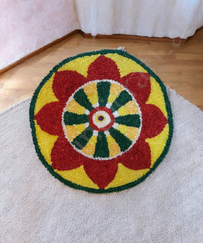 2 Feet Handmade Woolen Rangoli Mat – Traditional Indian Decorative Floor Mat for Festivals & Home Decor 1Pc