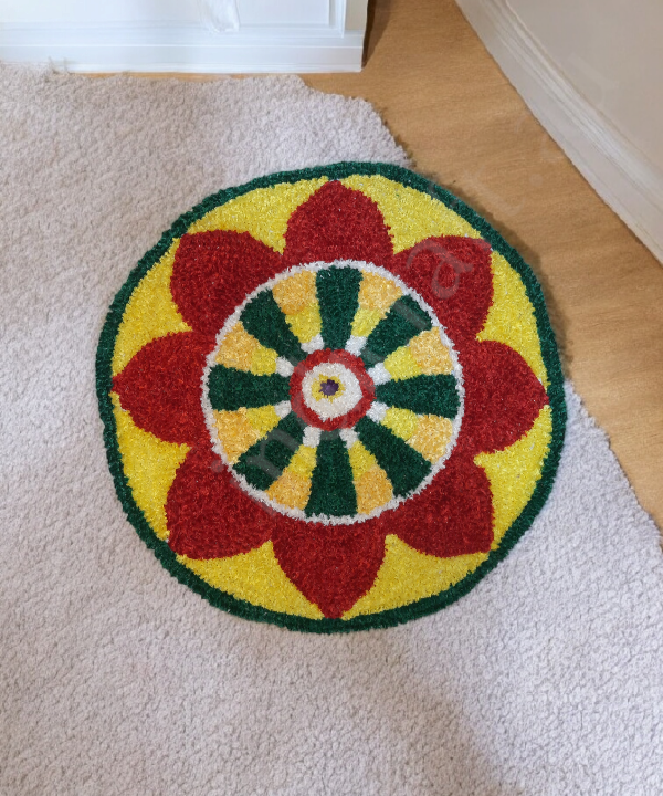 2 Feet Handmade Woolen Rangoli Mat – Traditional Indian Decorative Floor Mat for Festivals & Home Decor 1Pc