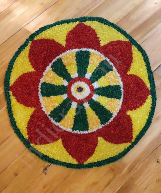 2 Feet Handmade Woolen Rangoli Mat – Traditional Indian Decorative Floor Mat for Festivals & Home Decor 1Pc