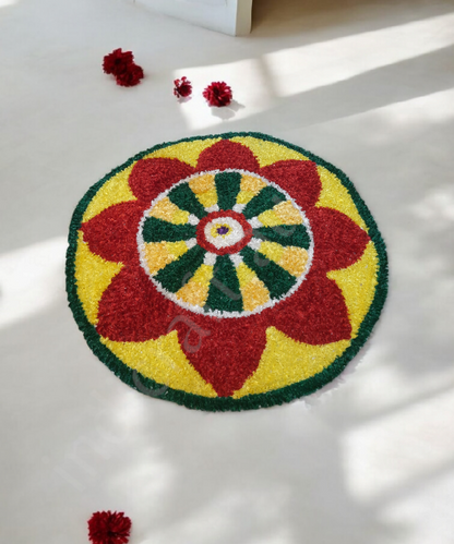 2 Feet Handmade Woolen Rangoli Mat – Traditional Indian Decorative Floor Mat for Festivals & Home Decor 1Pc
