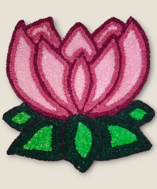 2 Feet Handmade Lotus Shape Woolen Rangoli Mat – Traditional Floor Decoration for Festivals & Home Decor 1feet