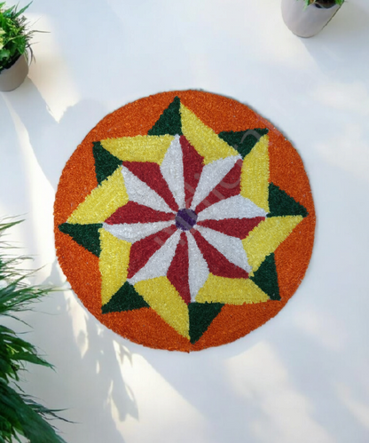 2 Feet Colorful Floral Rangoli Design Mat