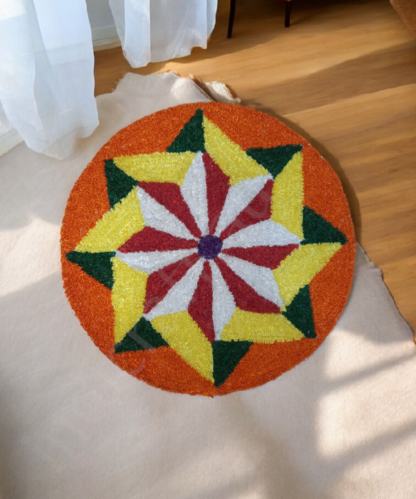 2 Feet Colorful Floral Rangoli Design Mat