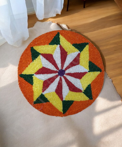 2 Feet Colorful Floral Rangoli Design Mat