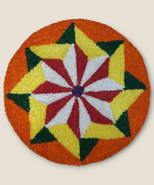 2 Feet Colorful Floral Rangoli Design Mat – Reusable Woolen & Canvas Floor Decor for Festivals & Pooja 1Pc