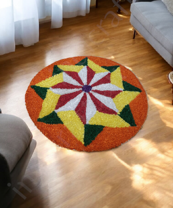 2 Feet Colorful Floral Rangoli Design Mat