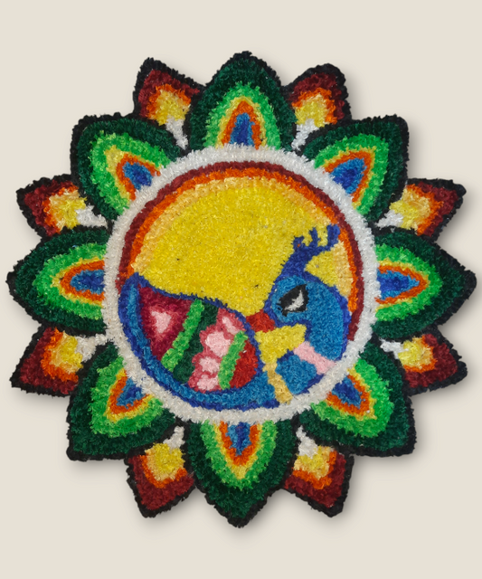 2 Feet Peacock Design Woolen Rangoli Mat, Handcrafted Floor Décor for Festivals & Pooja 1Pc