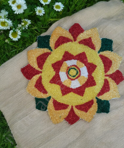 2 Feet Orange, Yellow & Red Petals Rangoli Mat – Handmade Woolen Floor Decor for Diwali & Pooja