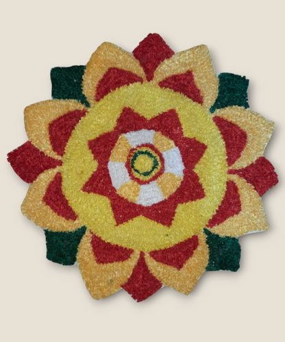 2 Feet Orange, Yellow & Red Petals Rangoli Mat – Handmade Woolen Floor Decor for Diwali & Pooja