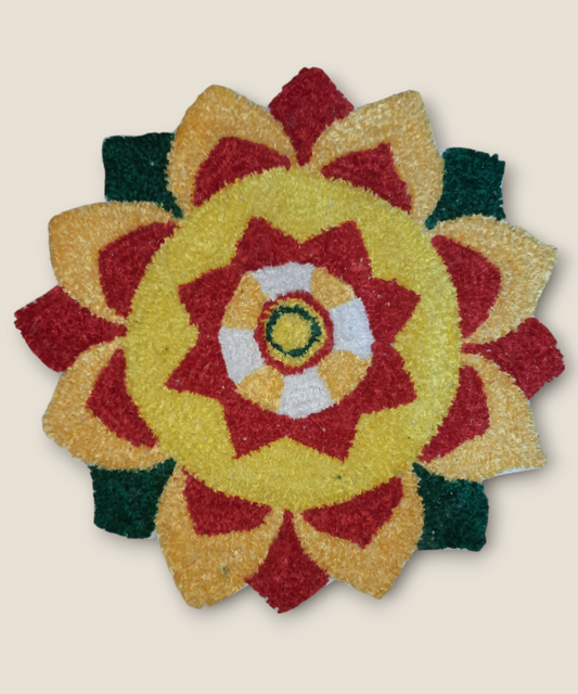 2 Feet Orange, Yellow & Red Petals Rangoli Mat – Handmade Woolen Floor Decor for Diwali & Pooja