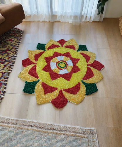 2 Feet Orange, Yellow & Red Petals Rangoli Mat – Handmade Woolen Floor Decor for Diwali & Pooja
