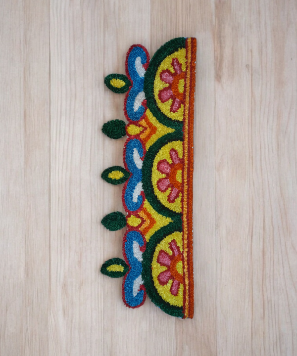 Border 86cm Length Semi-Circle Floral Rangoli Mat,Woolen Handcrafted Doorstep Decor for Festive Entrance 1pc