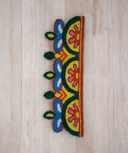 Border 86cm Length Semi-Circle Floral Rangoli Mat,Woolen Handcrafted Doorstep Decor for Festive Entrance 1pc