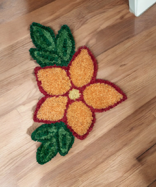 1 Feet Handmade Flower with Leaf Design Woolen Rangoli Mat – Ethnic Floor Décor for Festival & Pooja Room 1feet