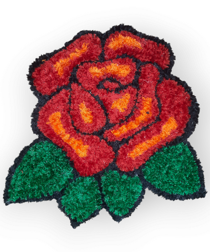1 Feet Handmade Rose Woolen Rangoli Mat – Elegant Floral Floor Décor for Festive & Daily Use 1feet