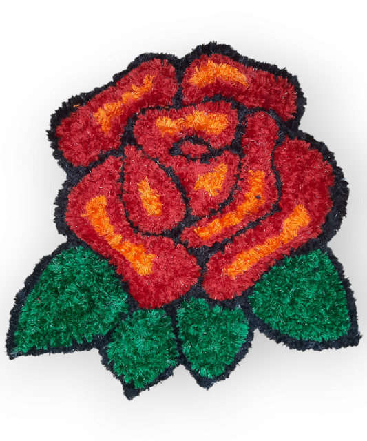 1 Feet Handmade Rose Woolen Rangoli Mat – Elegant Floral Floor Décor for Festive & Daily Use 1feet
