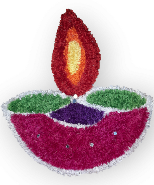 1 Feet Handmade Diya Rangoli Mat with Mirror Work – Festive Woolen Floor Decoration