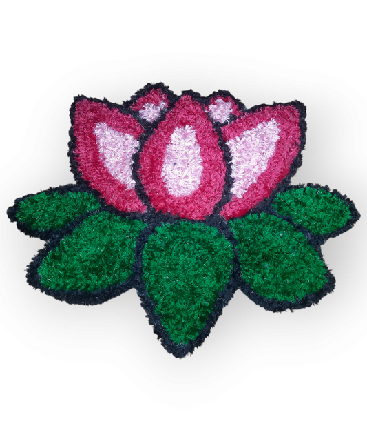 1 Feet Handmade Lotus Design Woolen Rangoli Mat – Festive Floor Decoration for Home & Pooja Room