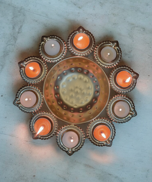 12 inch Urli Diya Urli Bowl, Golden Candle Holder, Tealight Candle Holder, Pooja Diya Urli.
