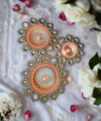 Urli Diya, 3pcs, Urli Bowl, Diwali Decor Lotus Urli, Diwali Diya, Golden Candle Holder, Tealight Candle Holder, Pooja Diya Urli 12" 14" 16"