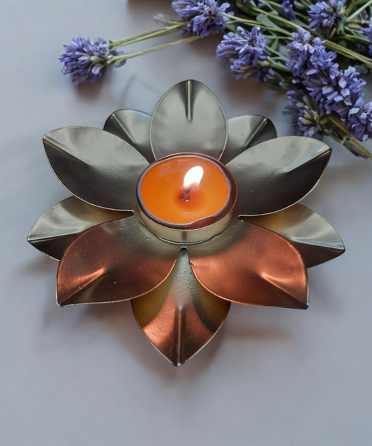 Lotus Candle Holder, Spiritual Offering, Lotus Tealight Holder, Meditation, Ambiance, Bohemian Decor, Copper Lotus Candle Holder