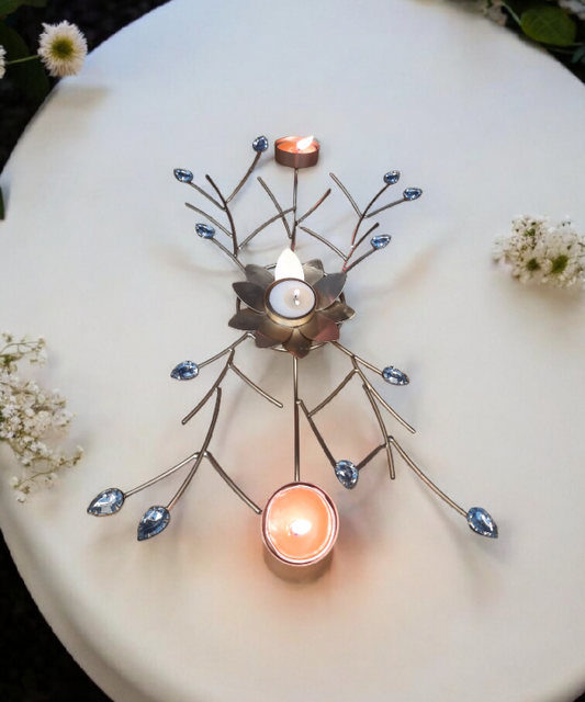 Crystal Lotus Tealight Candle Holder for Table Centerpiece