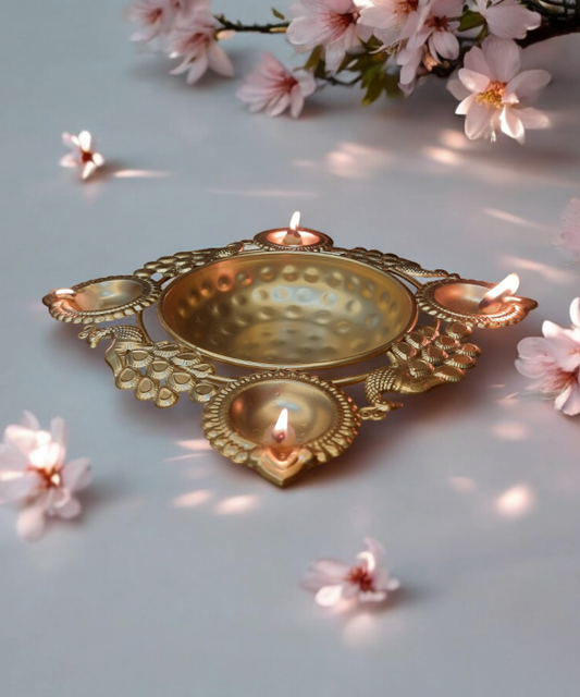 Peacock Tealight Candle Holder Urli Diya Bowl