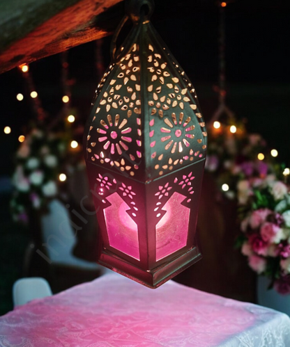 Metal & Glass Lantern, Little Moroccan Lantern, Mini Glass Lantern -Red Color