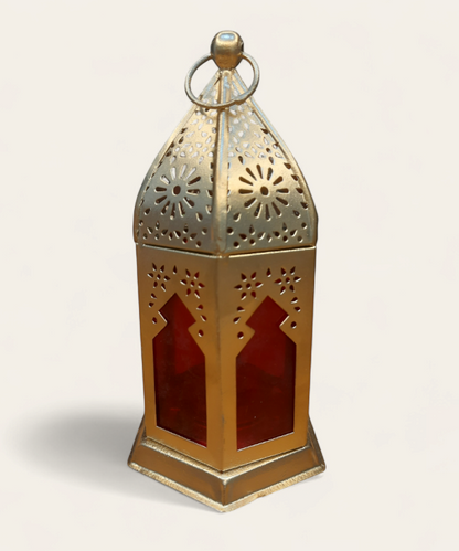 Metal & Glass Lantern, Little Moroccan Lantern, Mini Glass Lantern -Red Color