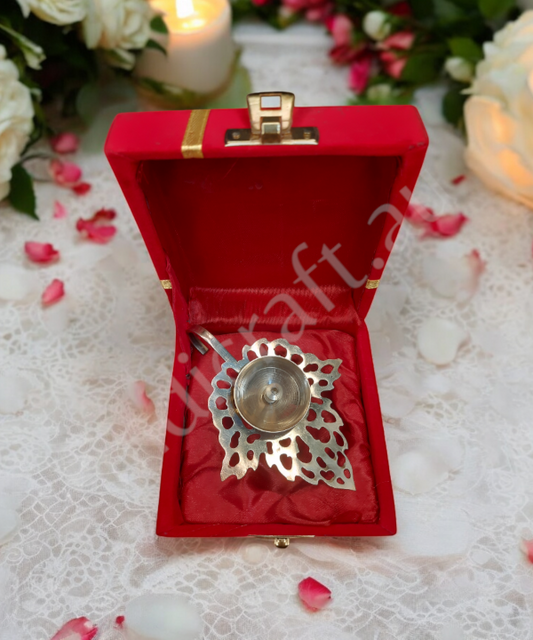 Leaf Shape Brass Diya Lamp, Akhand Diya with Gift Box