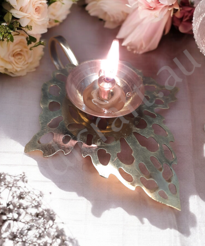 Leaf Shape Brass Diya Lamp, Akhand Diya with Gift Box