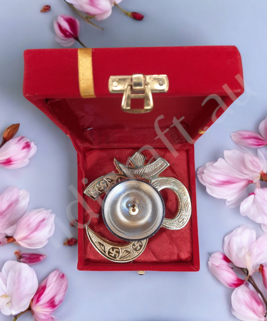 Om Brass Diya With Velvet Gift Box, Akhand Diya with Gift Box
