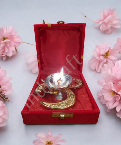 Om Brass Diya With Velvet Gift Box, Akhand Diya with Gift Box