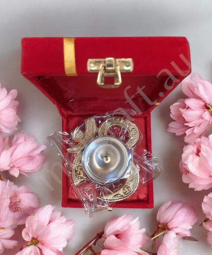 Om Brass Diya With Velvet Gift Box, Akhand Diya with Gift Box
