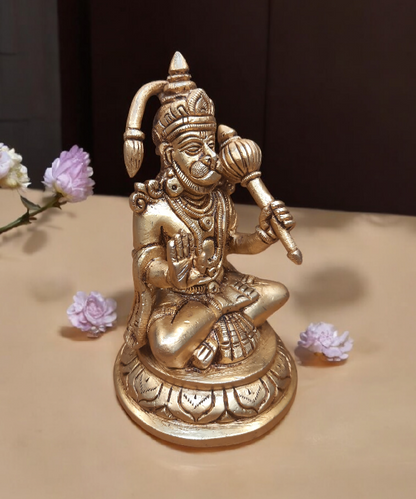 Hanuman Brass Statue With Golden Finish, Lord Hanuman Idol in Brass, Brass Hanuman God Idol, Gift, Home Decor