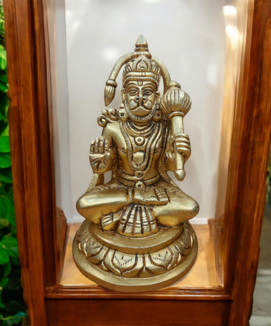 Hanuman Brass Statue With Golden Finish, Lord Hanuman Idol in Brass, Brass Hanuman God Idol, Gift, Home Decor