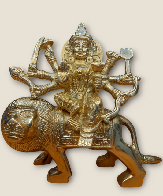 Brass Durga Idol, Divine Shakti Goddess Statue for Home Temple & Puja