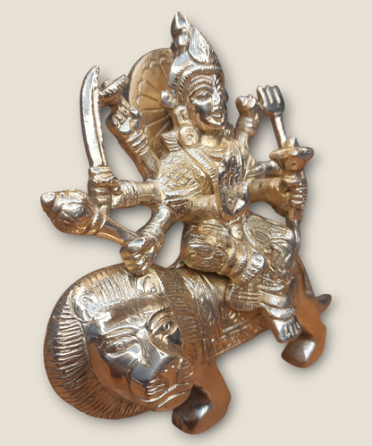 Brass Durga Idol, Divine Shakti Goddess Statue for Home Temple & Puja