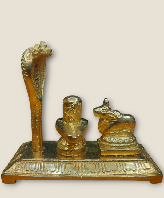Brass Shivling with Nandi and Naag, Lord Shiva Idol for Puja & Home Temple