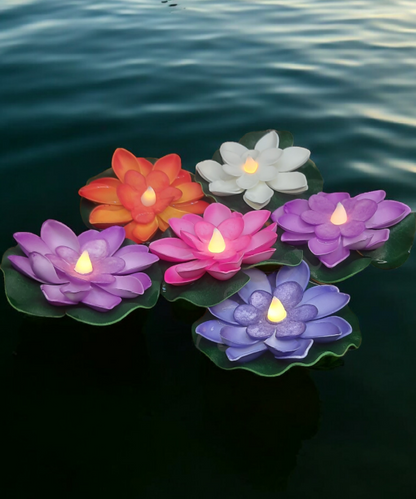 6 pc Multicolor Water Sensor Lotus, Decorative Floating Lotus Light