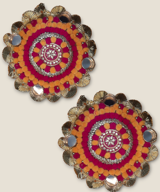 1pc Round PomPom Rangoli Tea Light Candle Holder