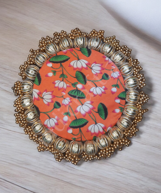 1 pc 9inch Multicolor Circular Handcrafted Decorative Base Mat with Traditional Pattern