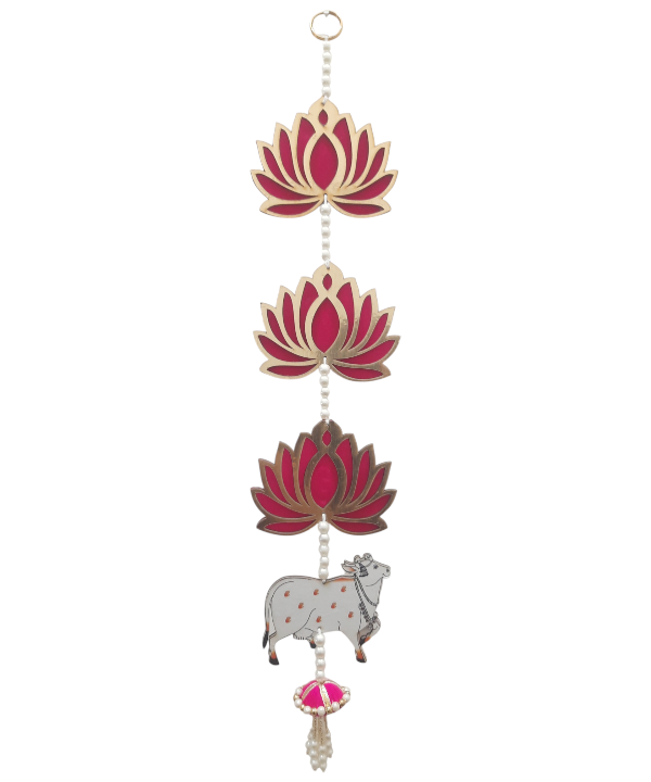 1 Pair Handmade Pichwai Cow and Lotus Wall Hanging for Decoration, Diwali Decoration, Floral Decoration