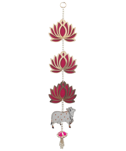 1 Pair Handmade Pichwai Cow and Lotus Wall Hanging for Decoration, Diwali Decoration, Floral Decoration
