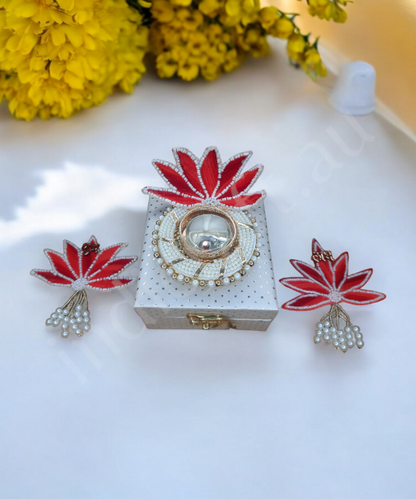 Handcrafted Lotus Tealight Candle Holder with Shubh Labh Pearl Hanging in a Box