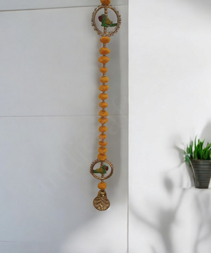 Handmade Woolen Marigold Wall Hanging with Parrot Embellishment – Festive Hanging for Home Decor, 1 Pair