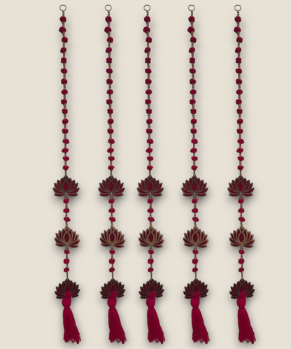 Red Lotus Hanging Toran String with Beads & Tassel – Traditional Indian Wall Decor 1Pair