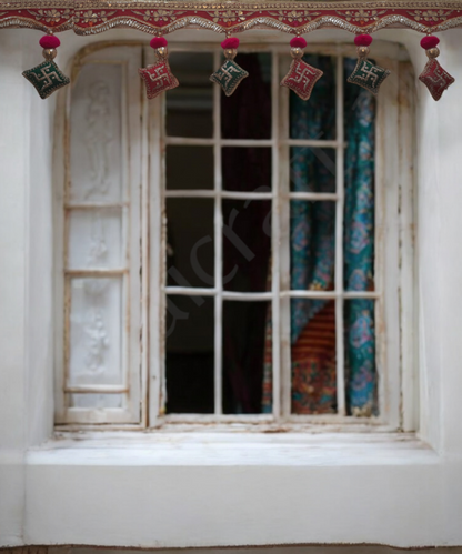 Handmade Swastik & Riddhi Siddhi Toran – Velvet Decorative Bandhanwar for Door with Beads, Mirrors & Embroidery 1Pc
